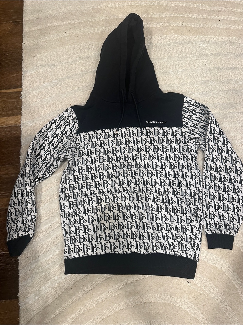 Black & White All-Over Logo Crewneck Hoodie - Men